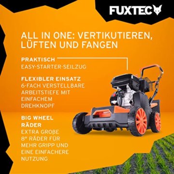 FUXTEC 3in1 Benzin Vertikutierer BV140 (4 kW, 212ccm, 40 cm Arbeitsbreite, 45 l Fangsack, empfohlen für noch gesünderen Rasen - 5